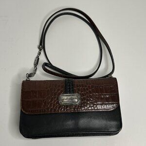 Brighton Crocodile Embossed Leather Crossbody Purse Wristlet Silver Accents & Ad